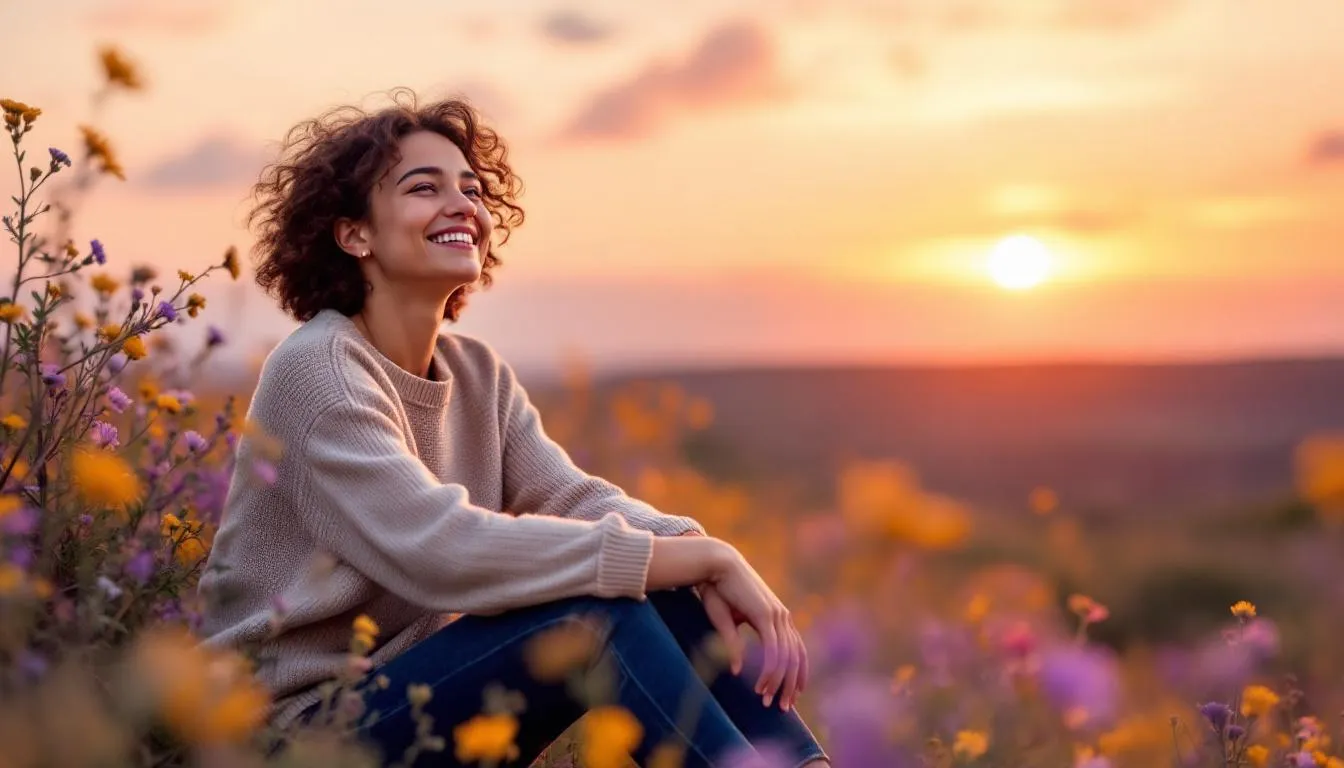The image depicts a serene individual sitting comfortably in a cozy space, exuding a sense of peace and support as they engage in a thoughtful online chat. This moment captures the essence of finding emotional support during life's challenges, highlighting the importance of compassionate conversations and the availability of free resources for mental health struggles.