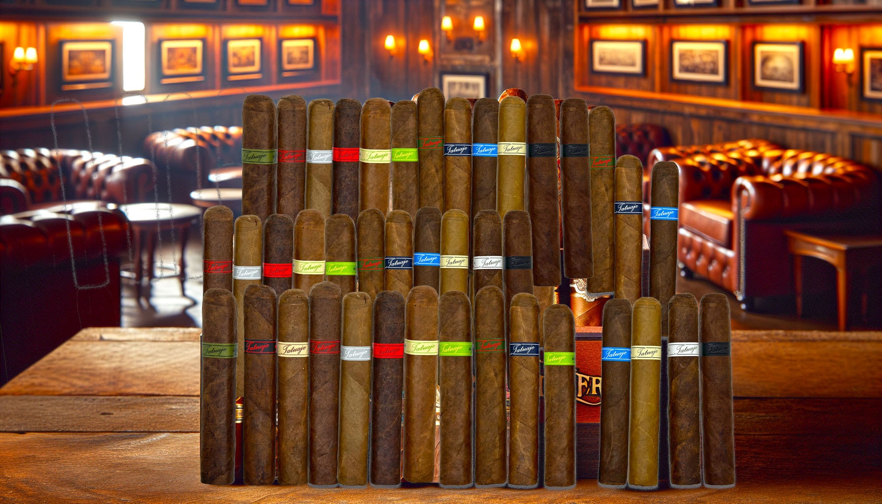 Illustration of the detailed look at each cigar in the Tatuaje Monster Smash Sampler.