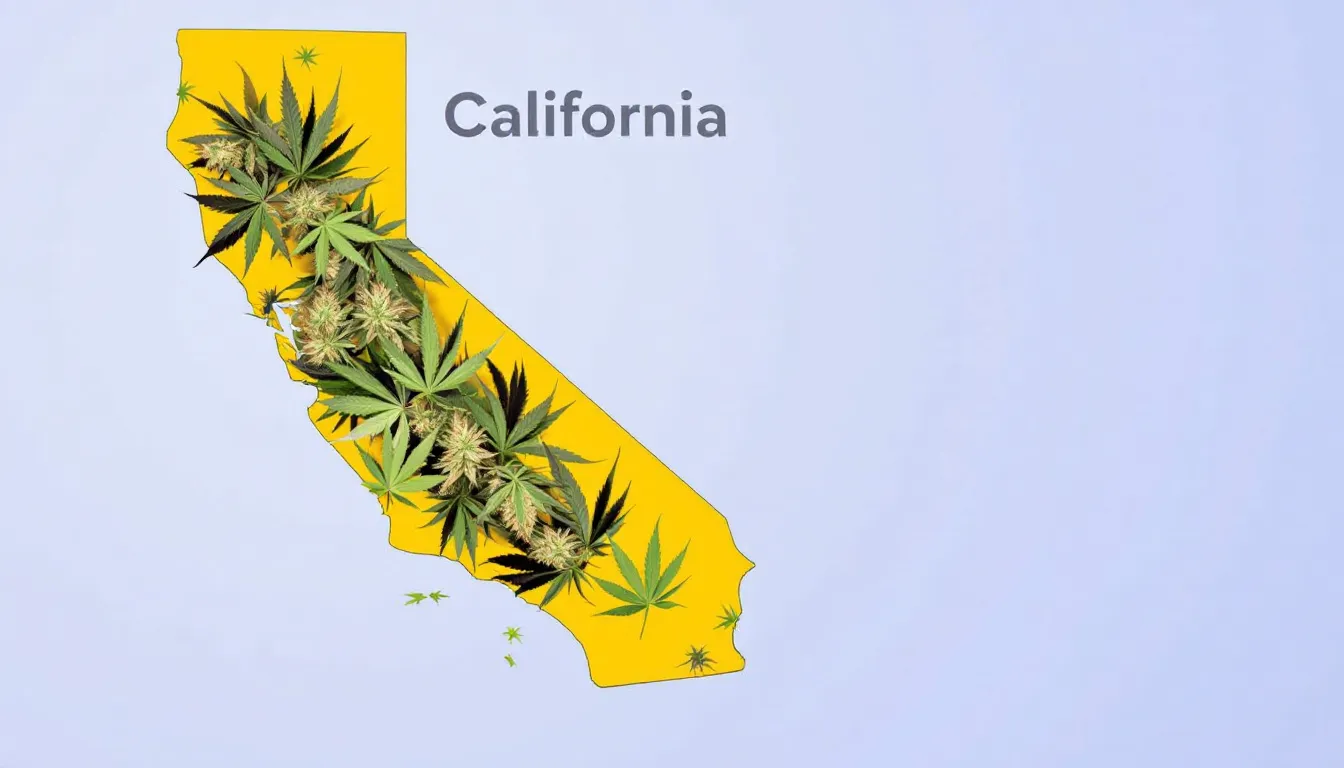 An overview of the legal status of THCA in California, showcasing cannabis plants and legal documents.