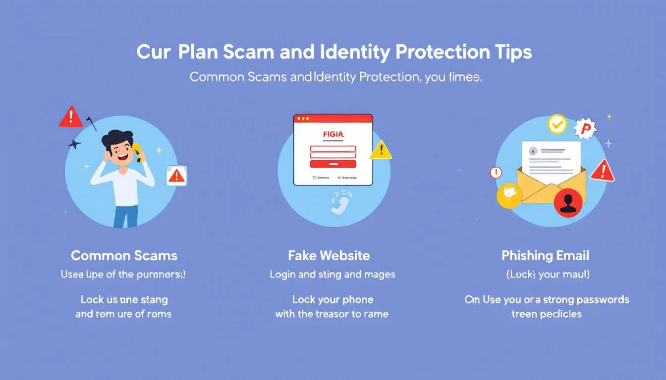An educational graphic about common scams and how to protect your identity.