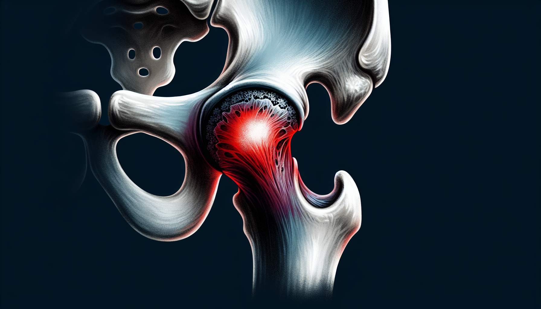 Illustration of a hip joint affected by arthritis