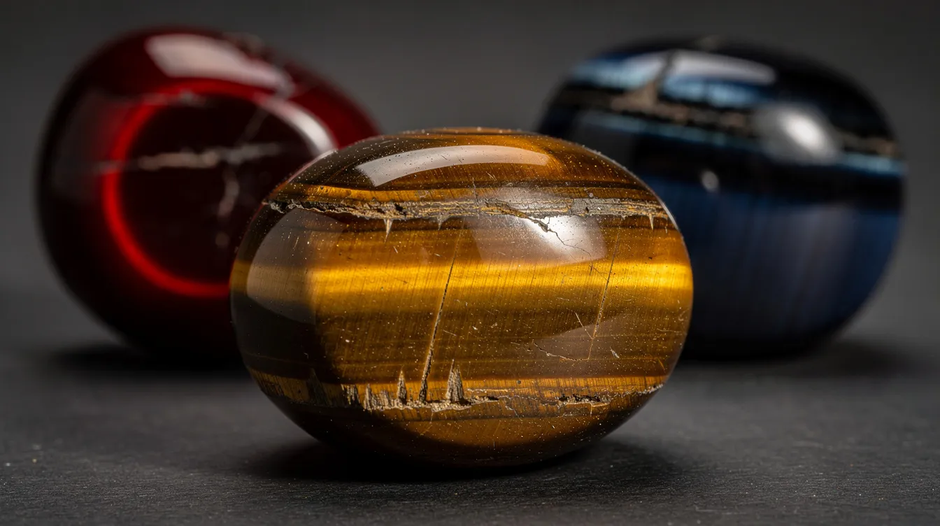 The image features a stunning tiger's eye stone, showcasing its characteristic golden-brown color with a silky lustre and chatoyancy, which creates a captivating visual effect reminiscent of a cat's eye. This powerful stone is often associated with grounding energy, emotional balance, and personal empowerment, making it a popular choice for crystal healing and spiritual guidance.