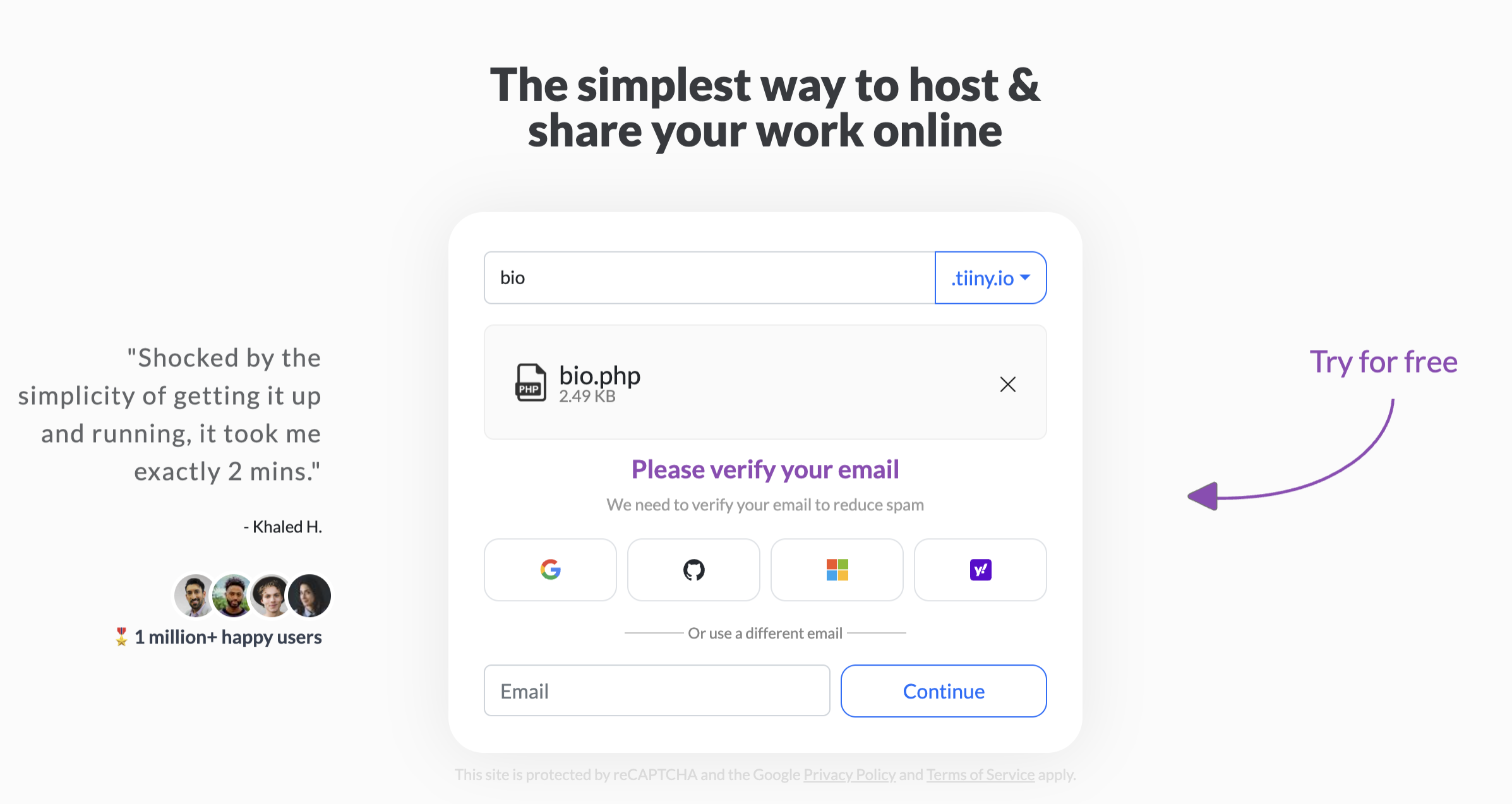 Sign up for an account on TiinyHost