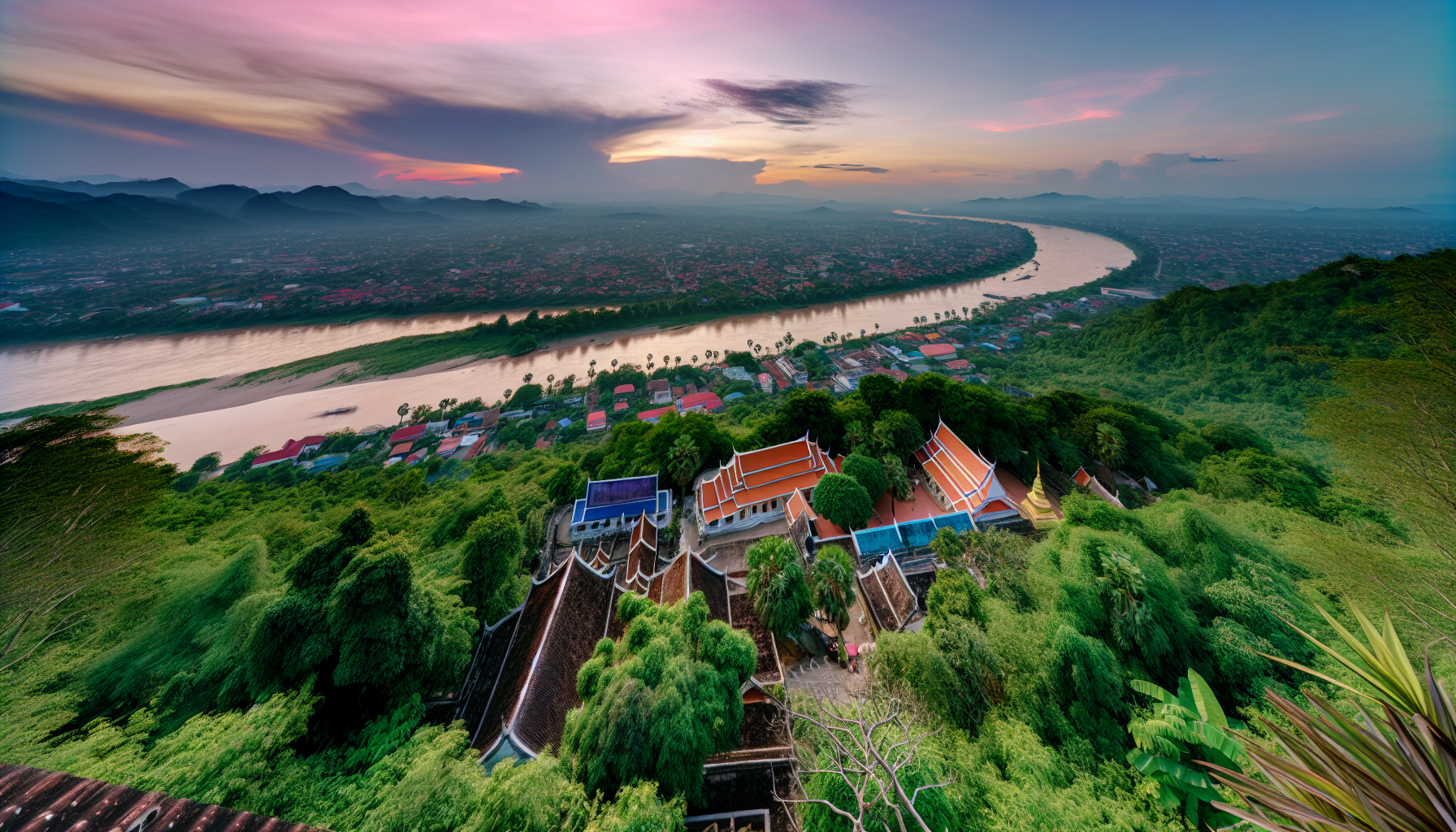 Panoramic view from Mount Phousi overlooking Luang Prabang and the Mekong River