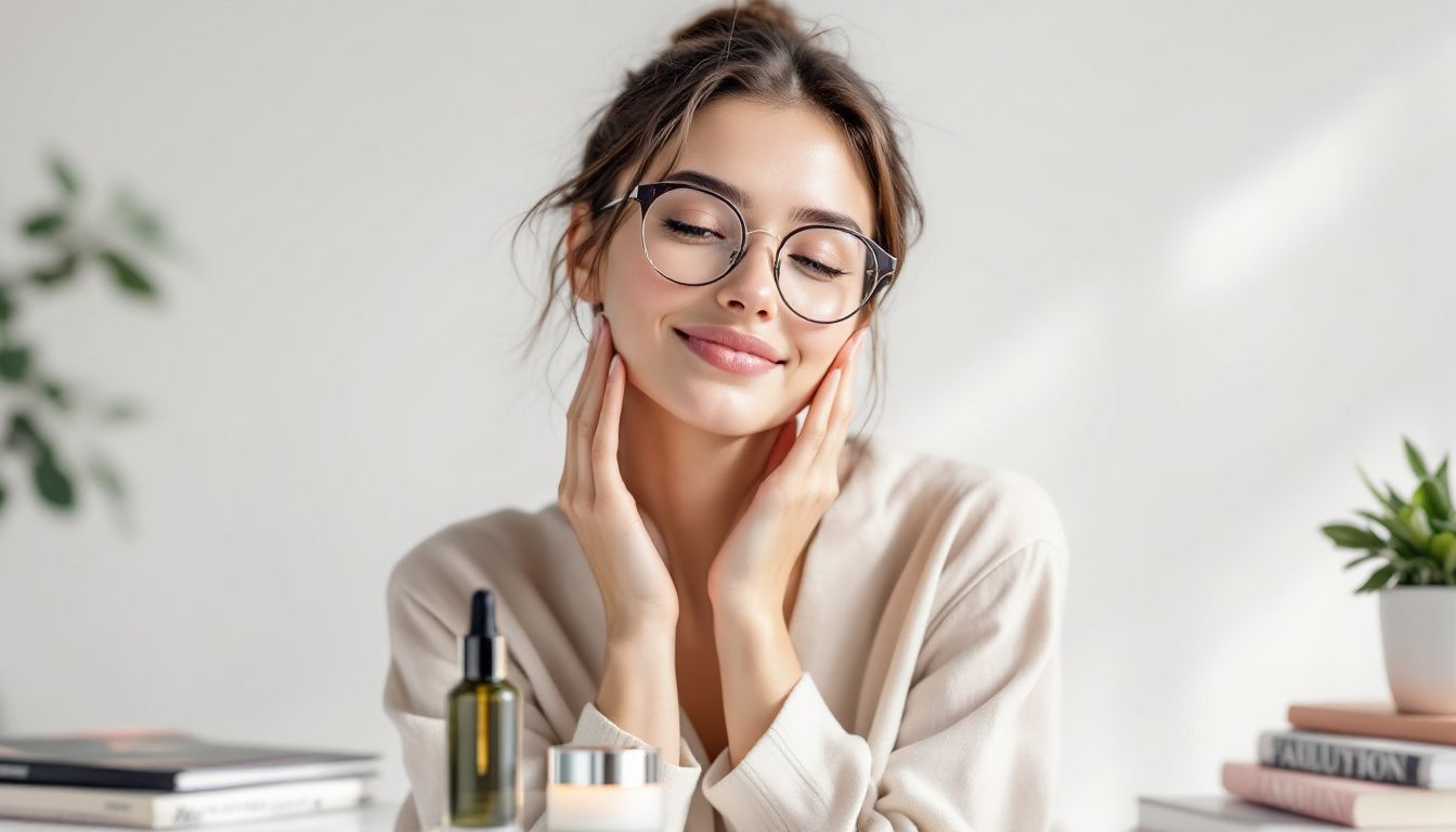 A person applying skincare products to prepare their skin for a photoshoot.