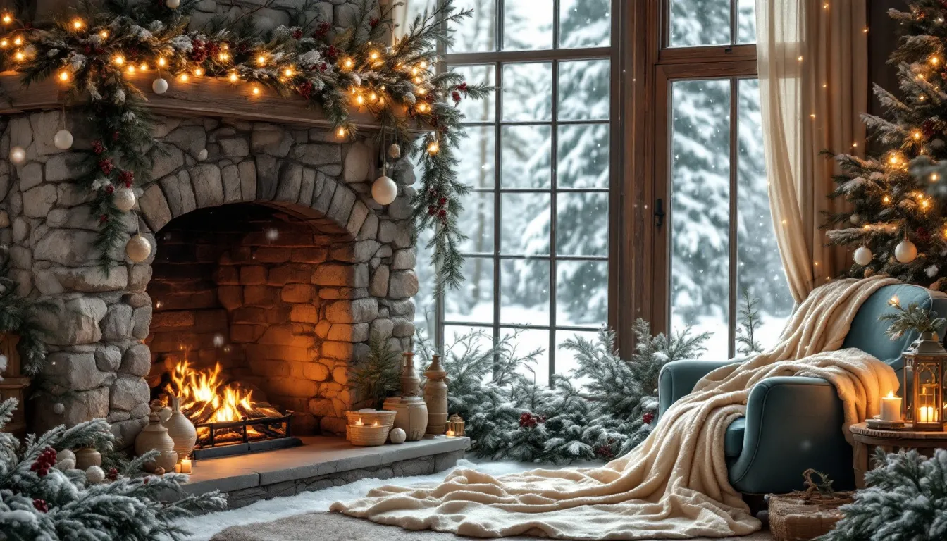 Rustic charm with gorgeous christmas fireplace decor.