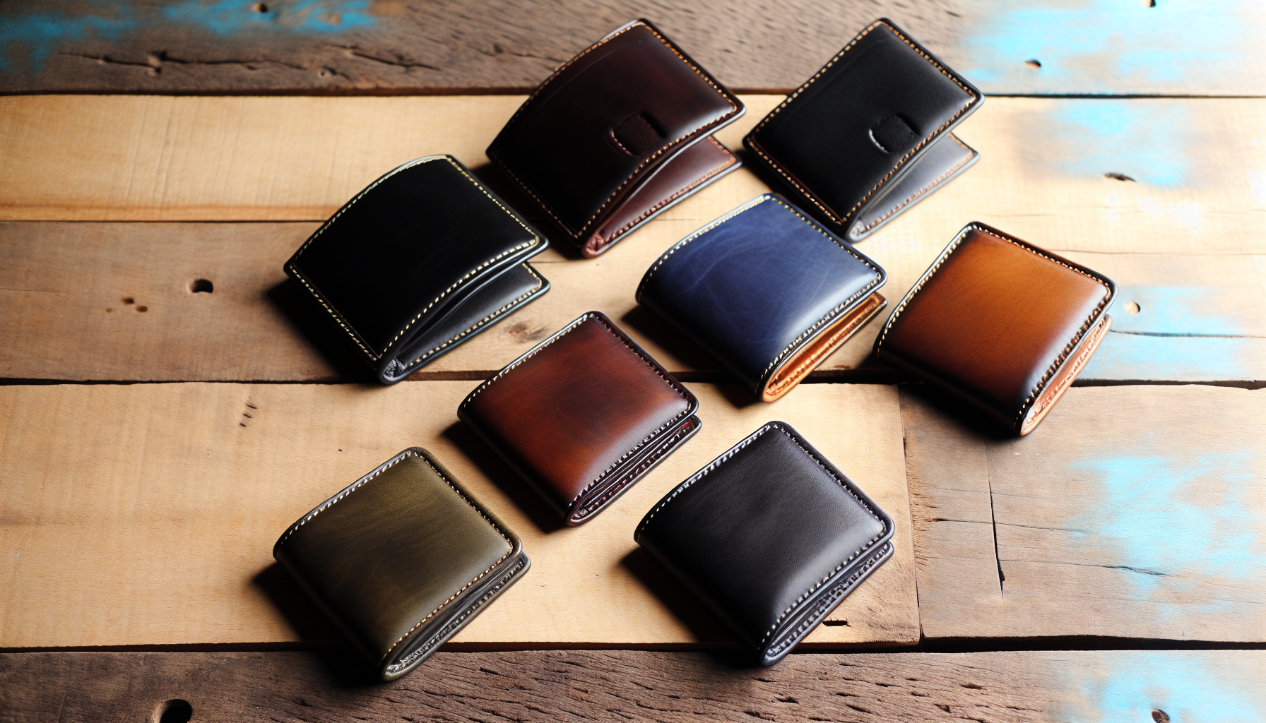 Variety of bifold wallets in different colors