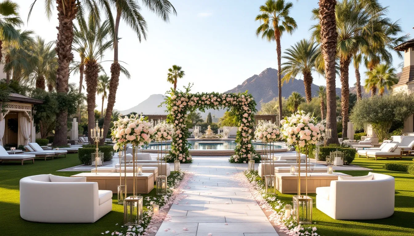 A beautiful wedding venue at a Scottsdale resort, showcasing an outdoor ceremony setup.