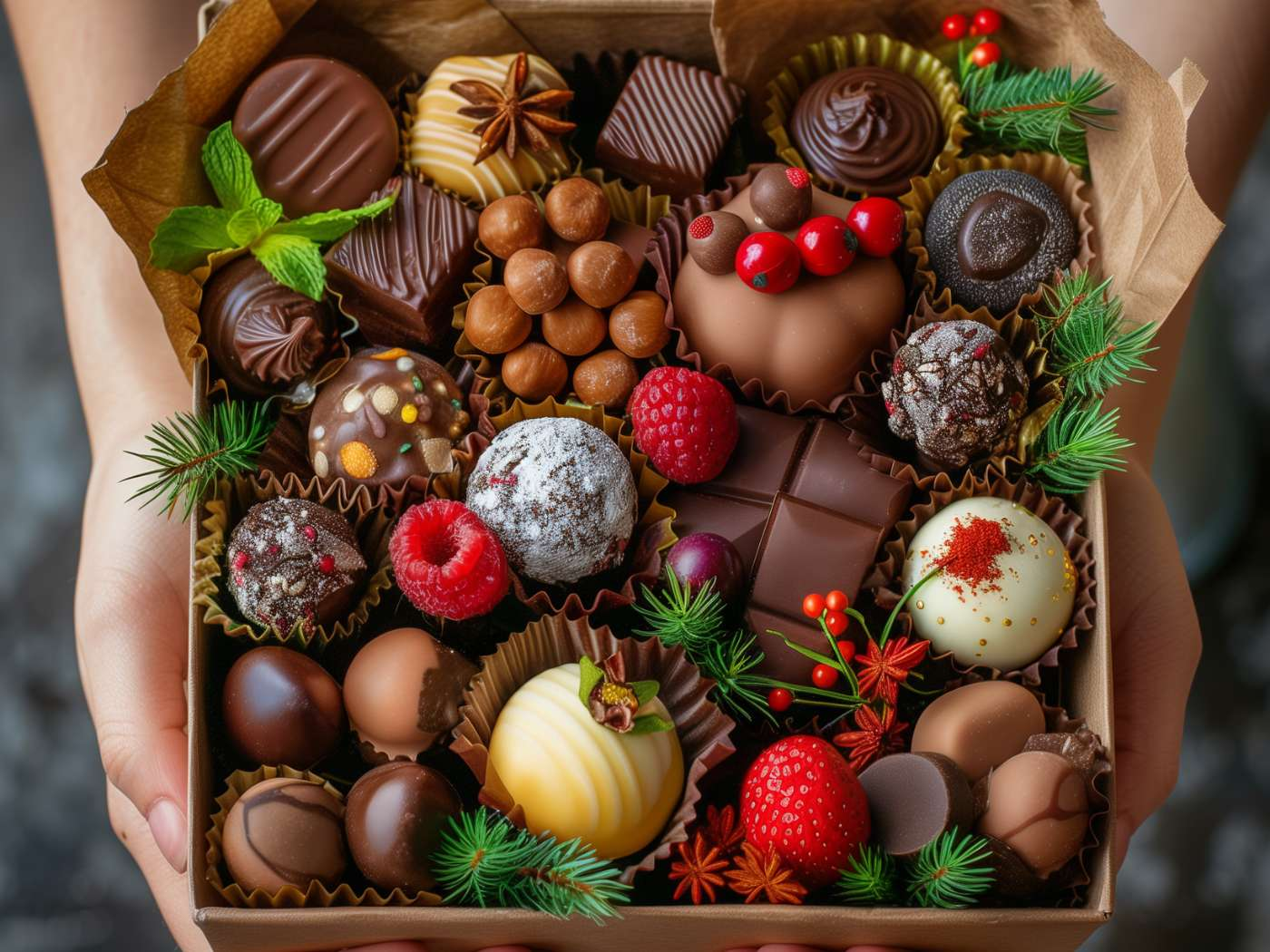 Decadent Belgian milk and white chocolate selection presented in a gift hamper, infused with vanilla flavours, part of the Chocolate and Sweets Gift Boxes Collection, accompanied by Fabulous Flowers and Gifts.