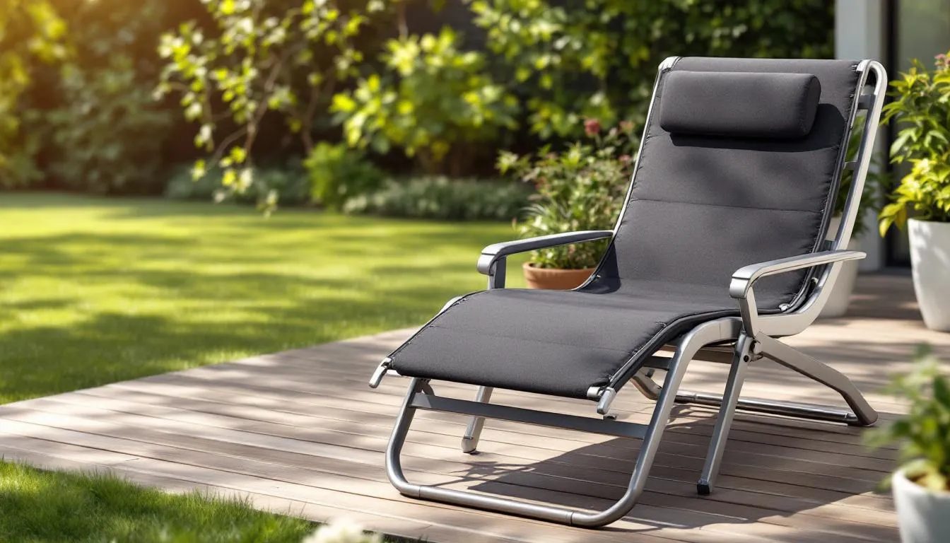 This image features an adjustable outdoor lounge chair designed for comfort, showcasing multiple reclining positions. It is perfect for relaxing in an outdoor space, making it an ideal addition to any backyard or patio.