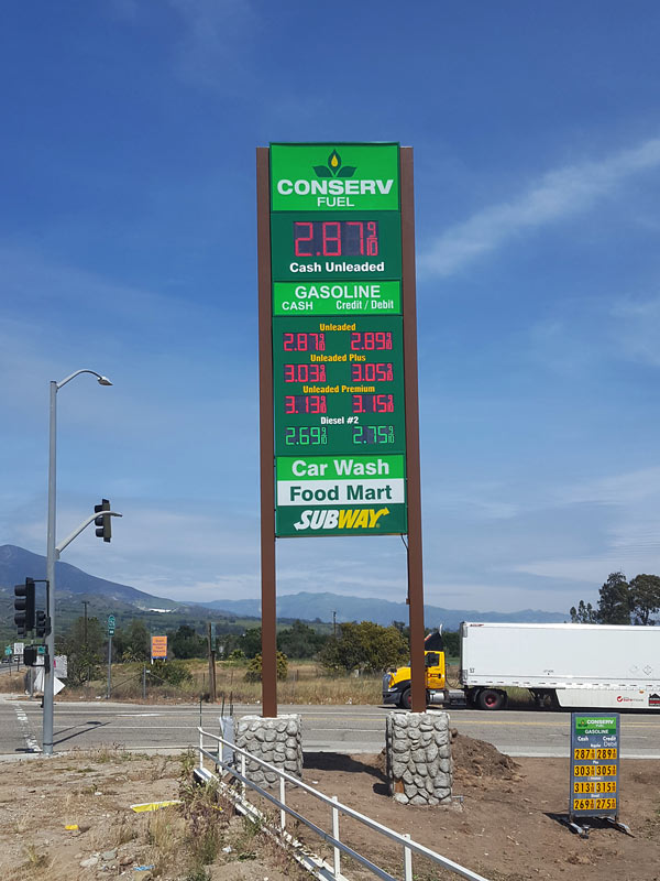 Pylon signs really stand out to motorists like this one for Conserve Fuel in Santa Barbara, CA.