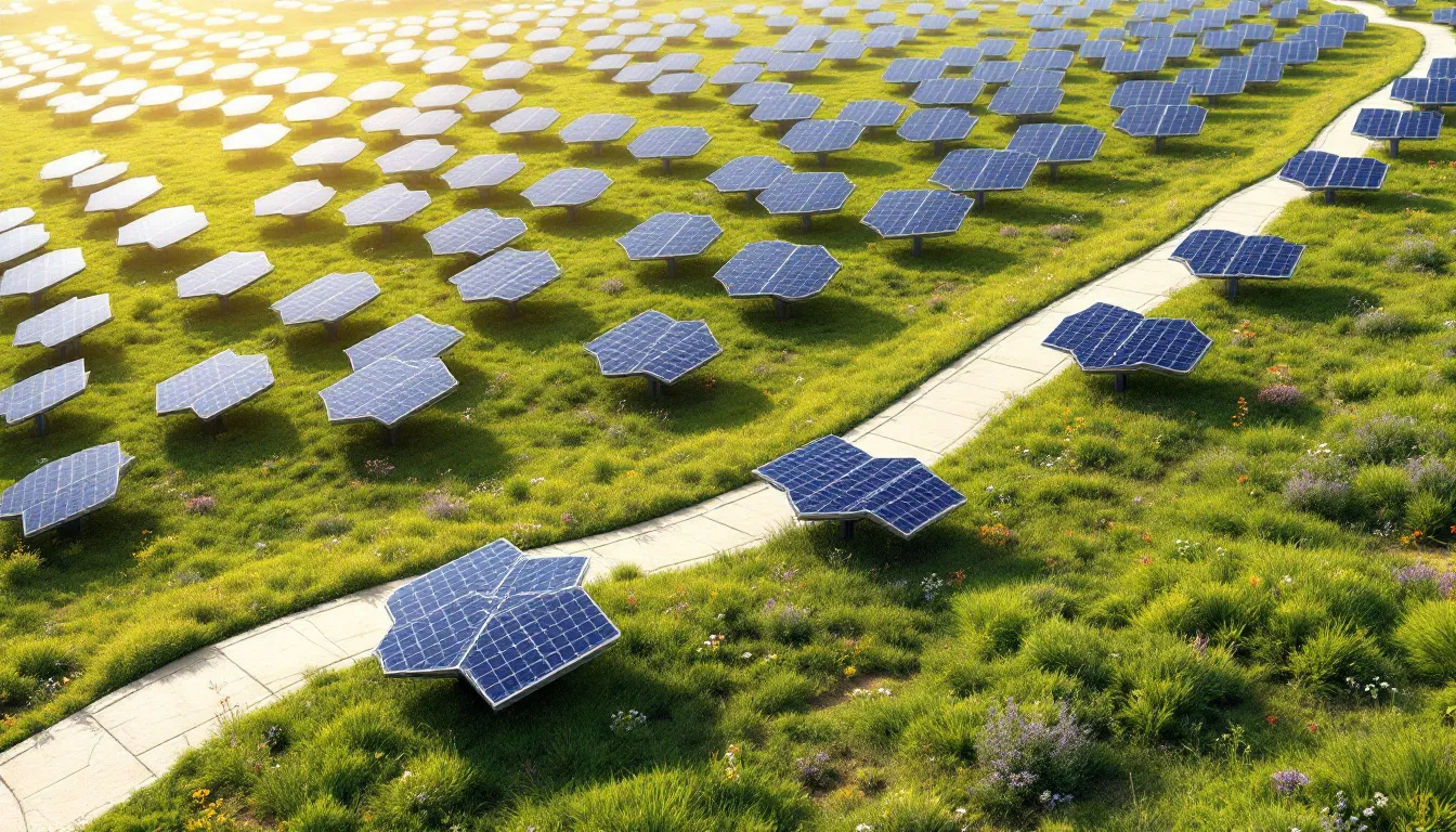 A solar energy project with solar panels installed in a sunny field.