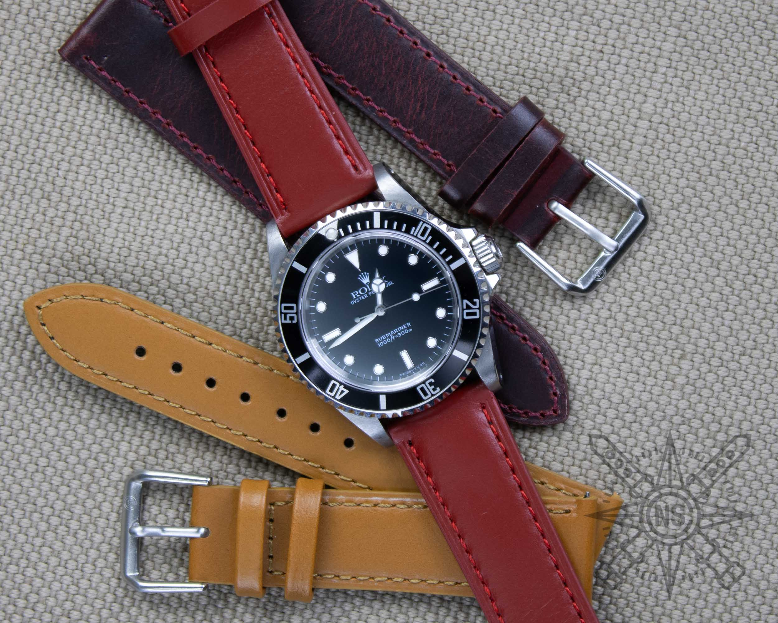 Exotic leather watch bands featuring distinctive scale patterns and finishes