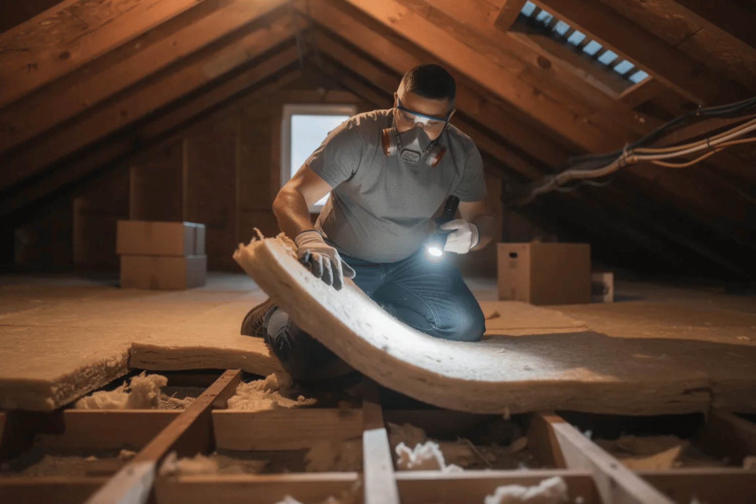 A Homeowner Is Inspecting Insulation In Their Attic With A Flashlight, Focusing On Identifying Potential Air Leaks And Areas For Adding Insulation To Improve Their Home'S Energy Efficiency. This Inspection Is Part Of An Energy Audit Aimed At Enhancing Energy Savings And Reducing Heating And Cooling Costs.