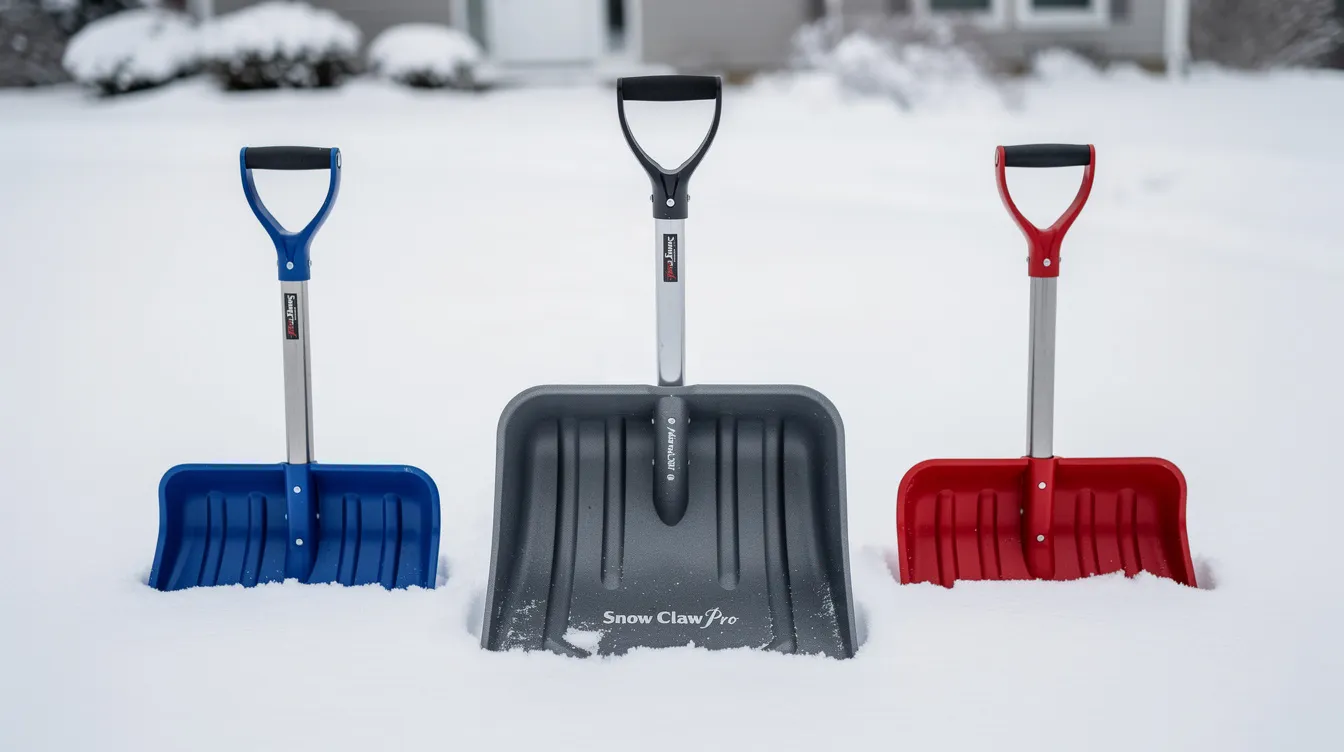 The image features a selection of top snow claw shovels, showcasing various models designed for backcountry skiing and snow camping. Each shovel is equipped with a lightweight, durable shovel blade, ideal for digging snow caves and emergency situations in avalanche terrain.