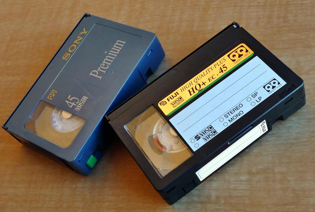 A photo of tapes. Preparation to convert VHS to DVD.