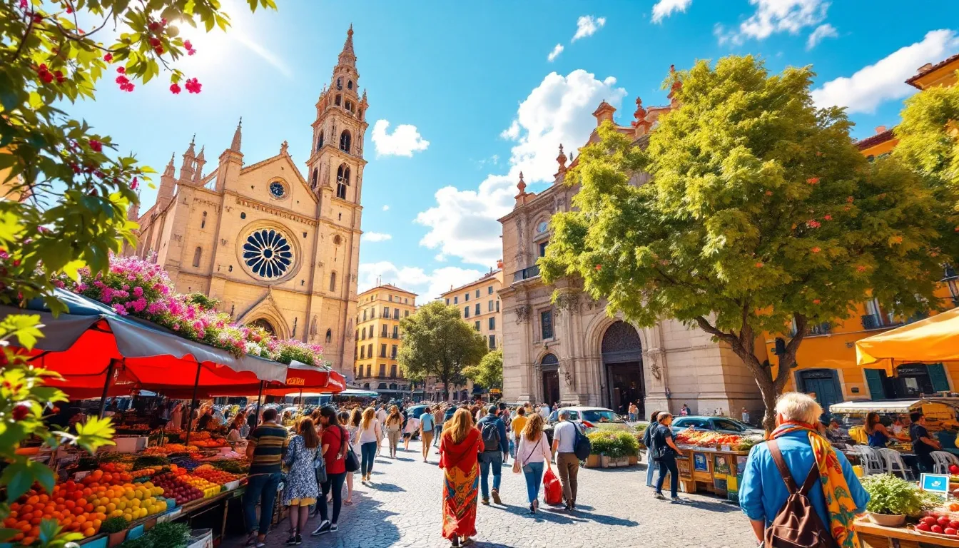 A bustling city scene in Spain, depicting the top seasons for visiting major cities.