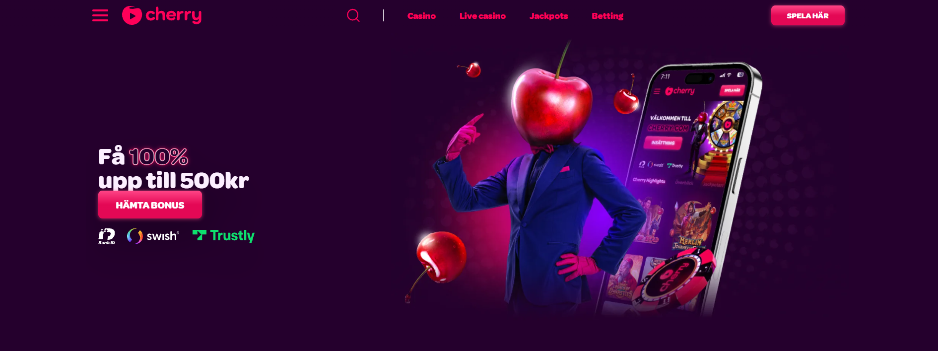 Cherry Casino bonus – 100 % upp till 500 kr