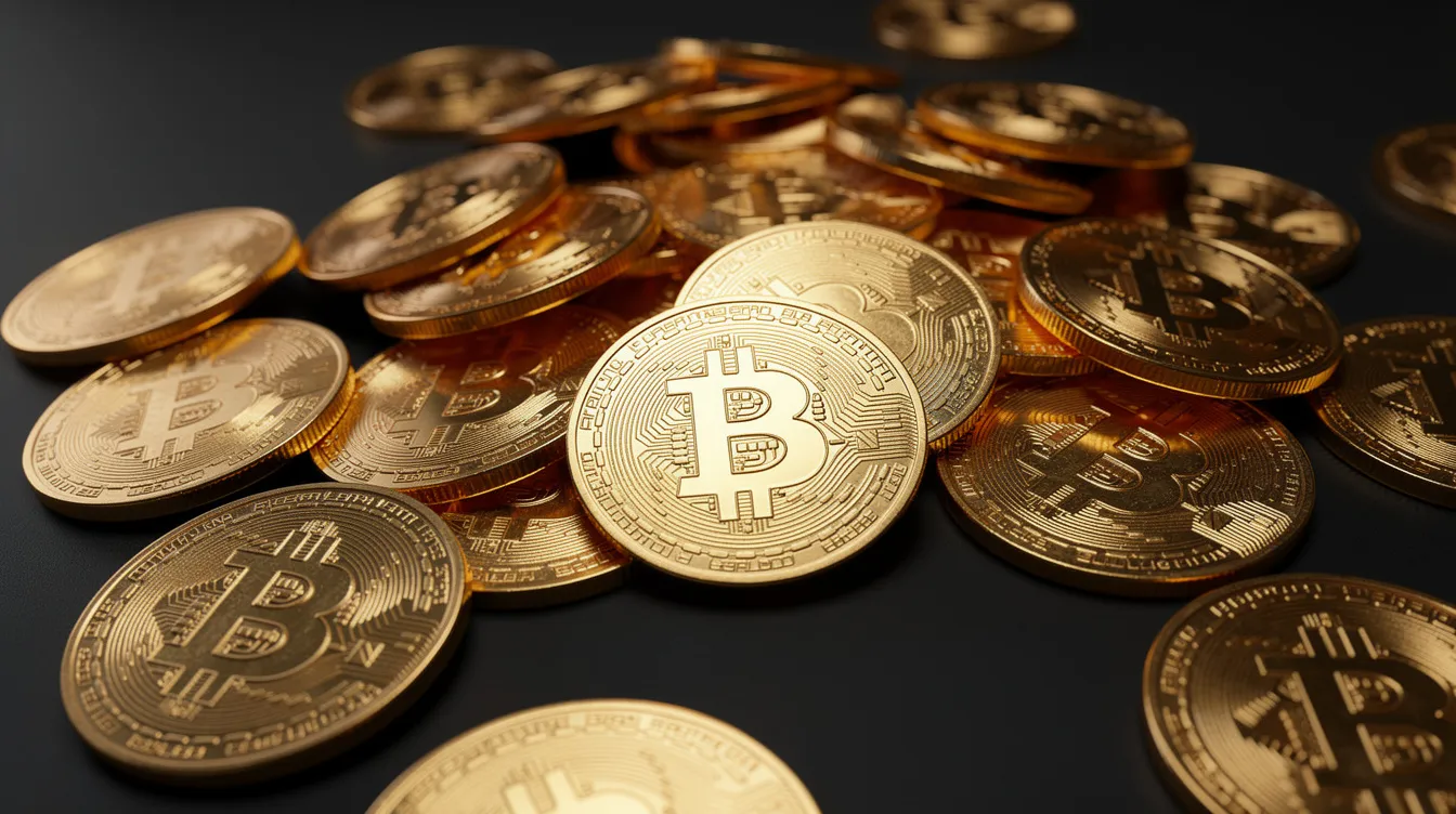 Trading steuerfrei: Legale Strategien für private Trader und Profis 5 Das Bild zeigt goldene Kryptowährungs-Münzen auf einem dunklen Hintergrund, die symbolisch für den Handel und die Gewinne im Krypto Trading stehen. Diese Münzen repräsentieren die Möglichkeiten, die im Bereich der Kryptowährungen und der Besteuerung von Trading Aktivitäten bestehen.