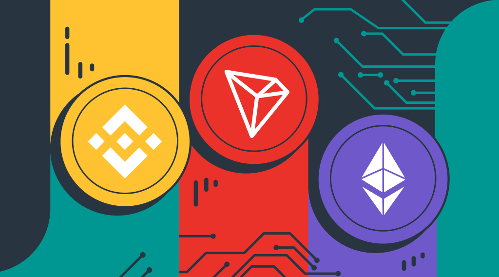 An image showcasing some top altcoins including Binance and Ethereum. 