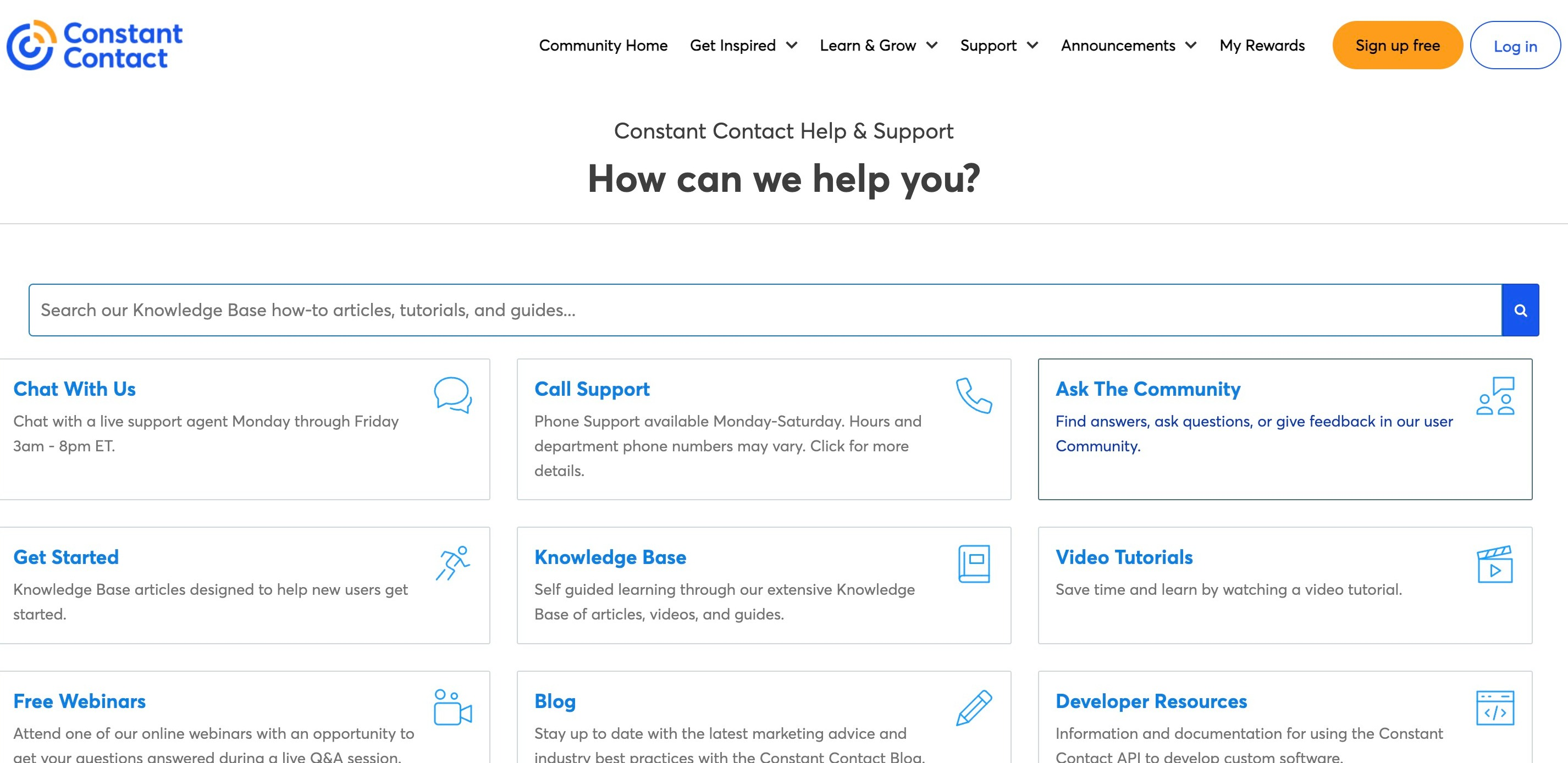 Constant Contact's Support page