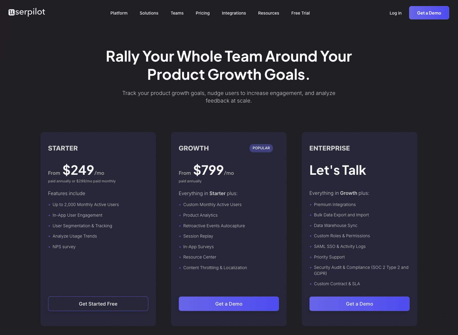 Userpilot’s pricing page. 