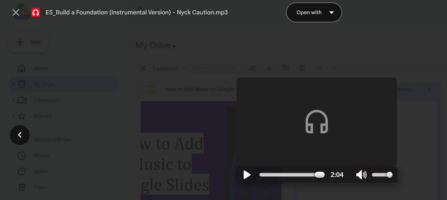 Ensure the audio file play on Drive