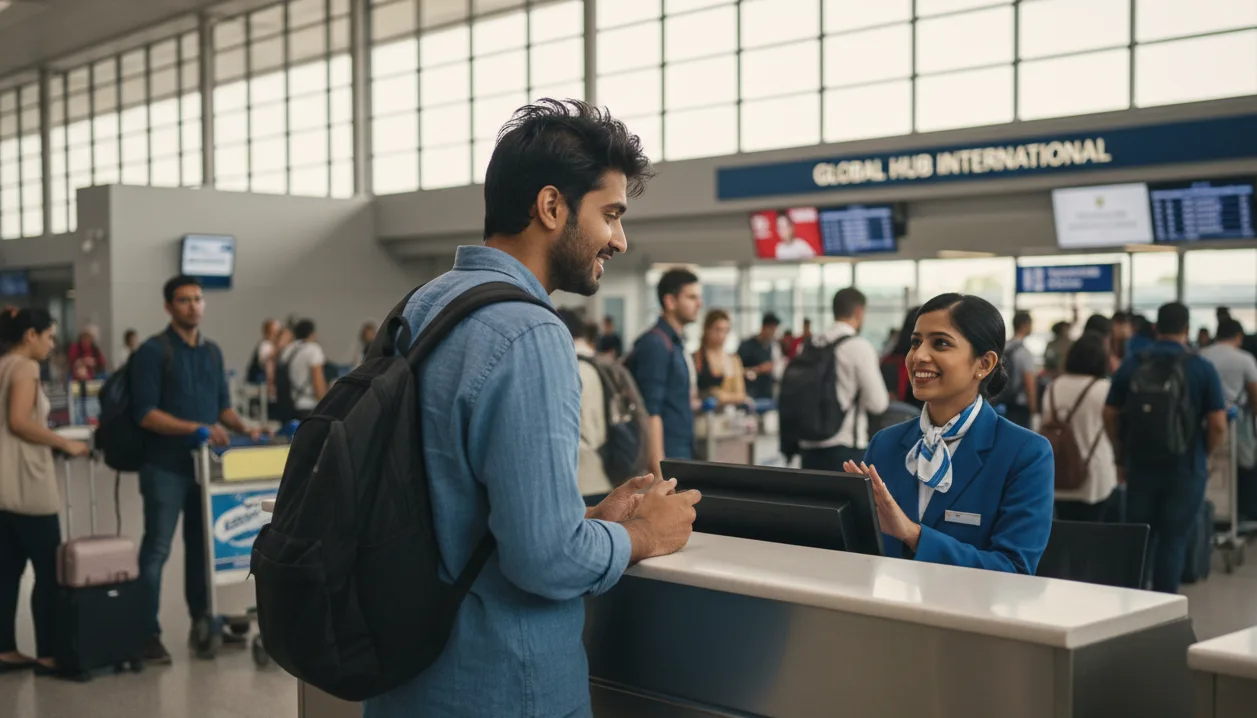 Airline check-in counter with focus on PNR verification and dummy ticket risks