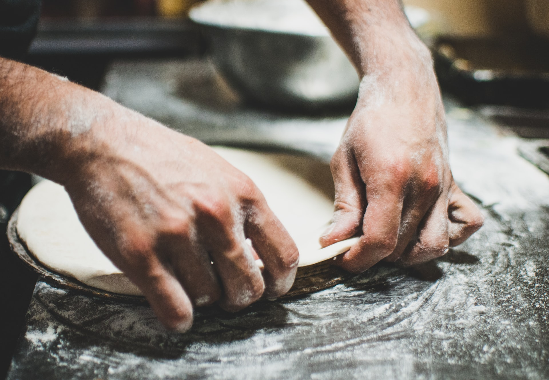 preparing dough for pizza bianca