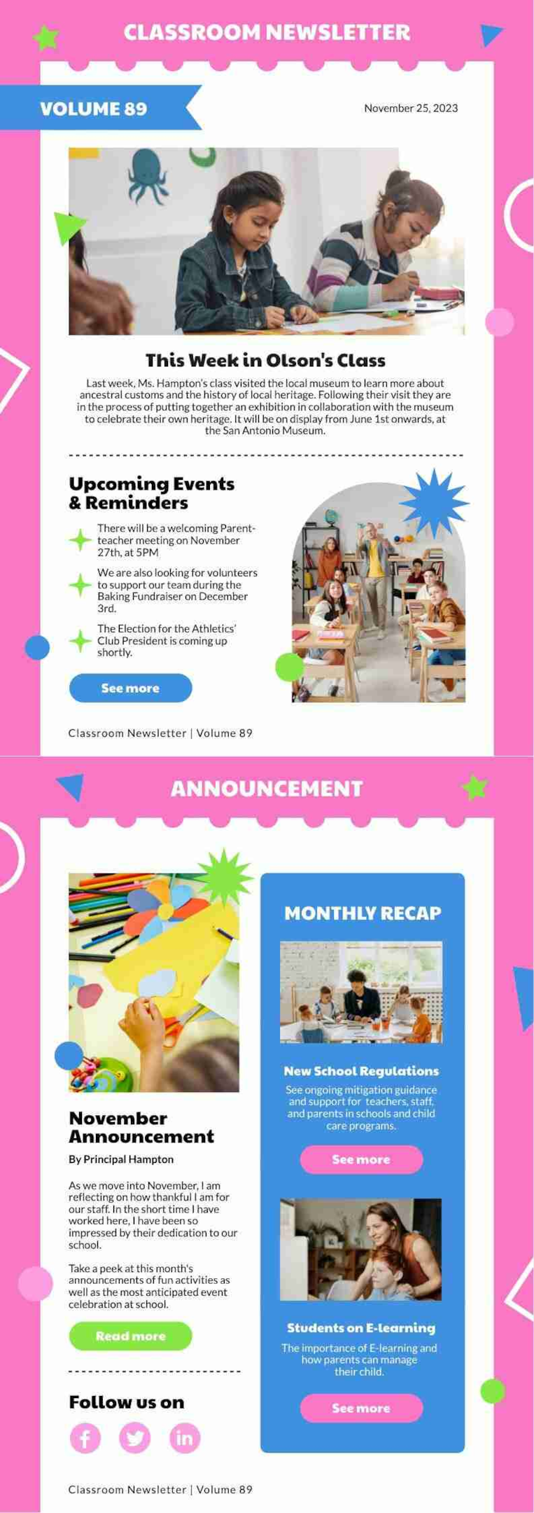 classroom newsletter flyer template with an unconventional size