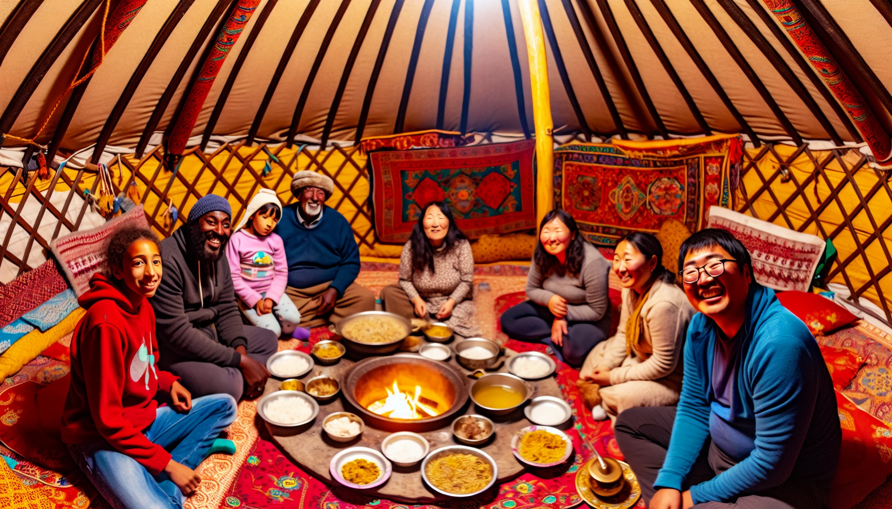 Sharing a traditional Mongolian meal with a nomadic family