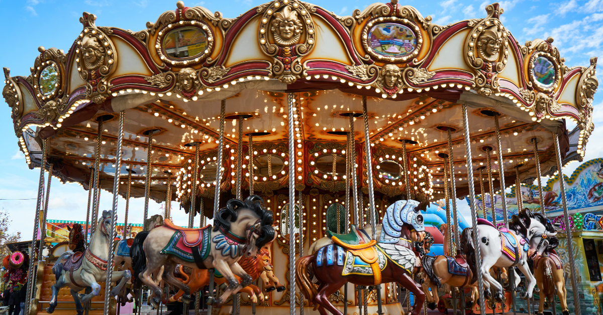 Colorful carousel ride at Fantasy Island Amusement Park in Beach Haven on Long Beach Island, a popular attraction for families.