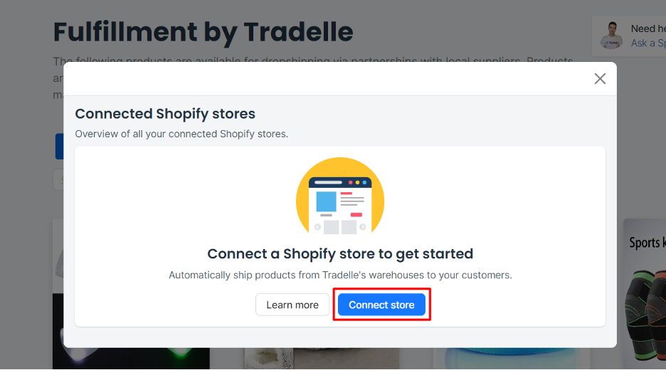 Shopify dashboard - Fulfillment - Connecting a Shopify store - Step 2