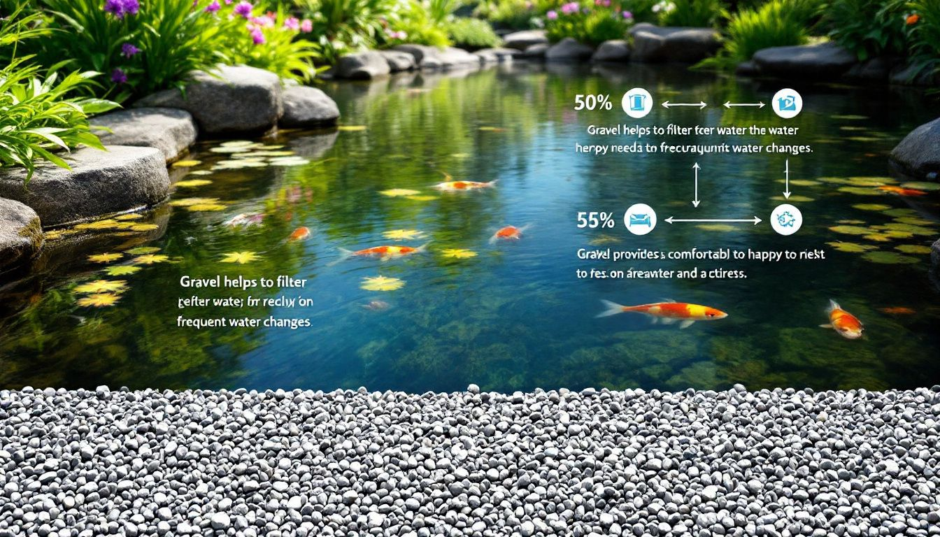 A beautiful koi pond with gravel at the bottom, showcasing the benefits of using gravel in your pond.