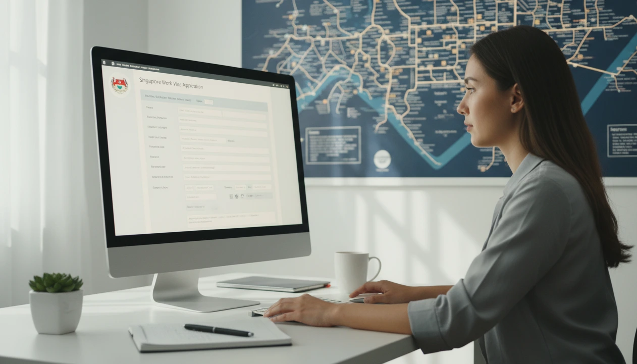 Singapore immigration officer reviewing dummy ticket for work visa entry