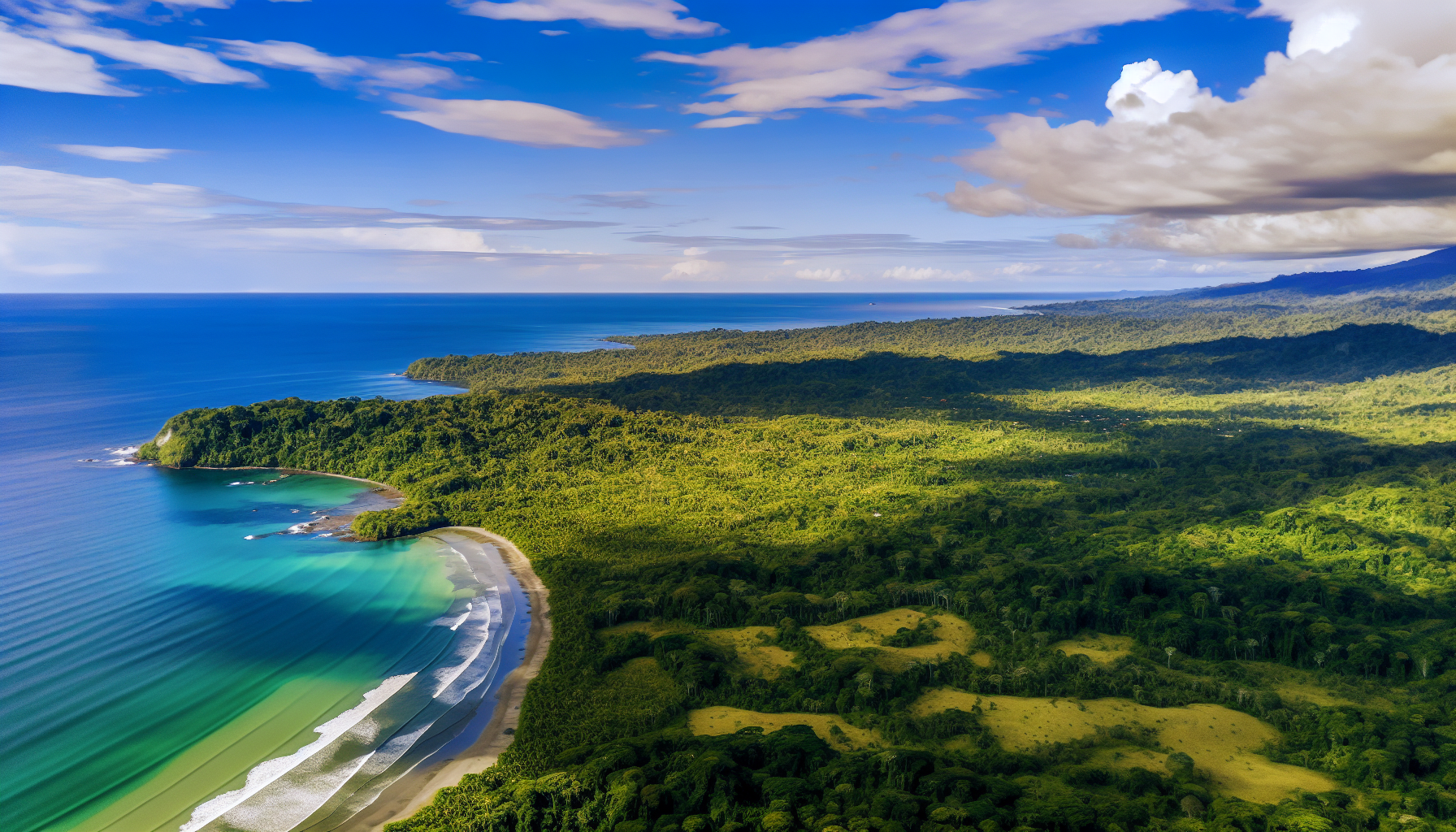 Aerial view of Costa Rica's lush rainforests and beautiful beaches