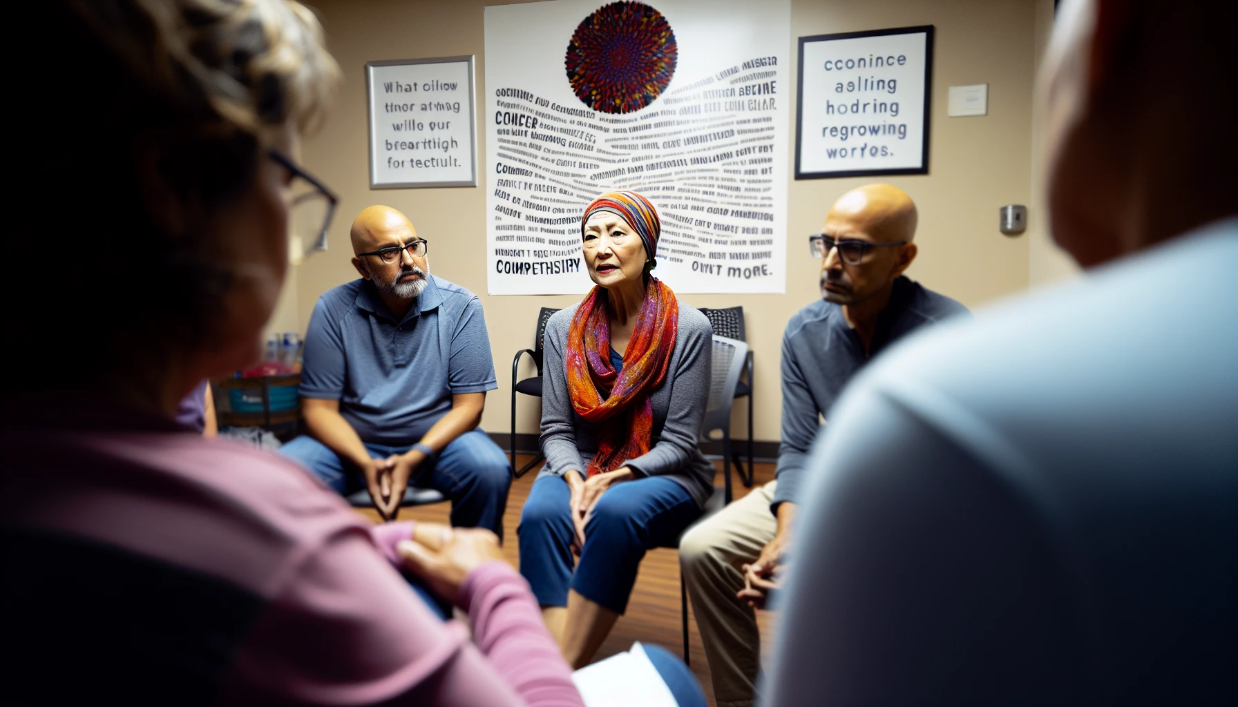 Support group meeting for cancer patients undergoing chemotherapy