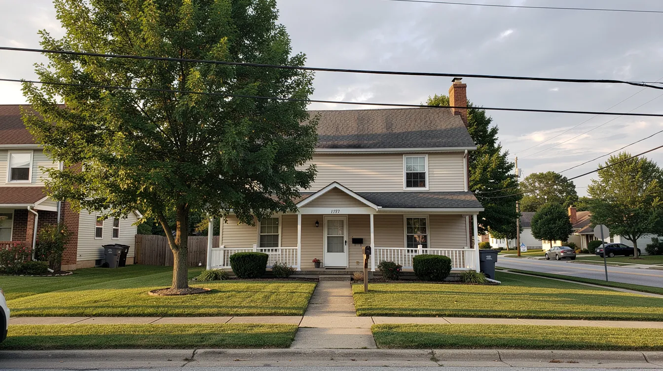 The image depicts a charming residential home in Newark, Ohio, showcasing a well-maintained exterior with a welcoming front yard. This home could benefit from reliable plumbing services to address any potential plumbing issues, ensuring a comfortable living environment.