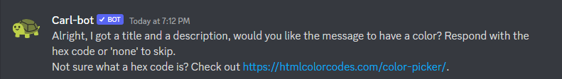 Picking a color for your reaction roles on Discord using the Carl bot