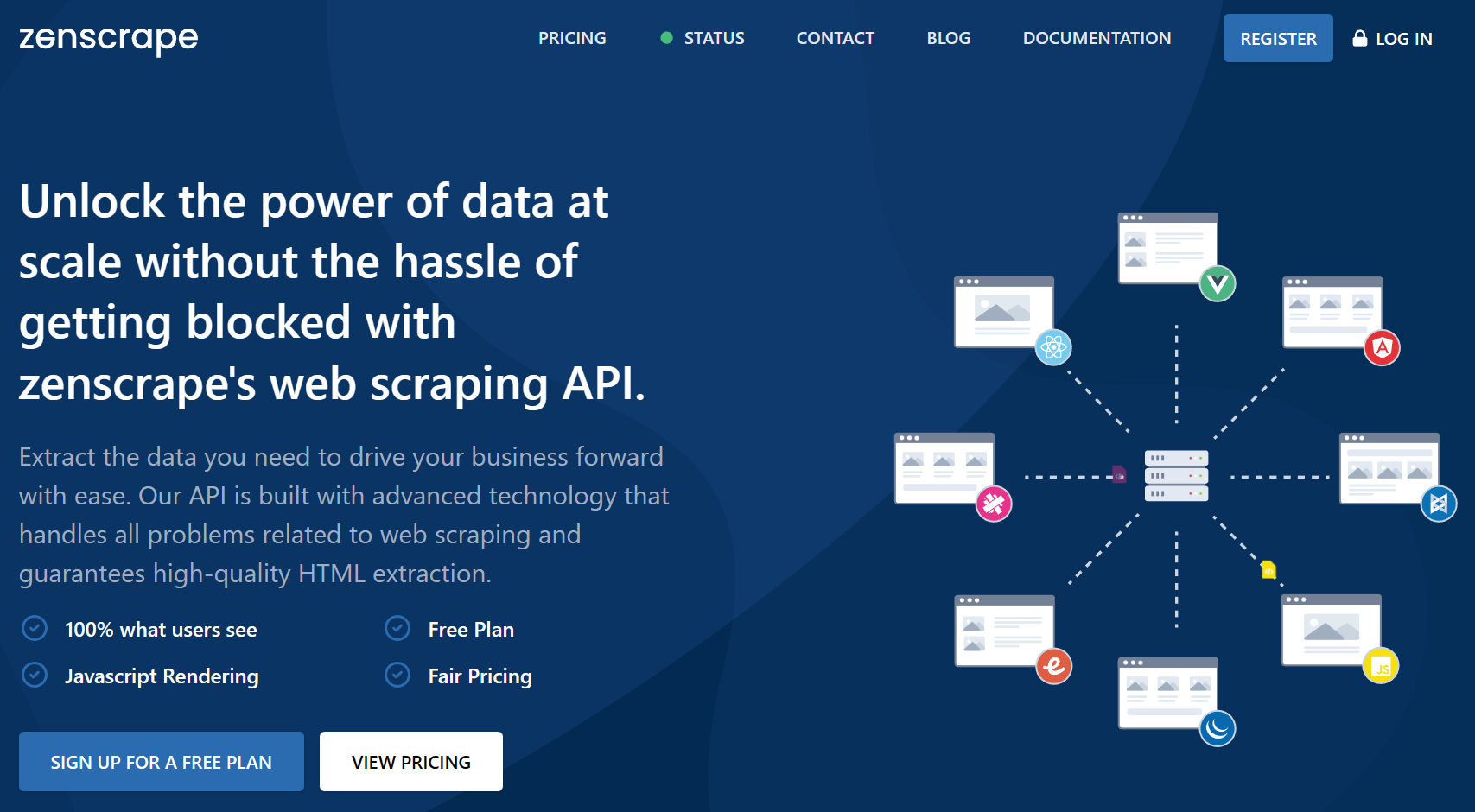 one of the best web scraping tools' home page: zenscrape 