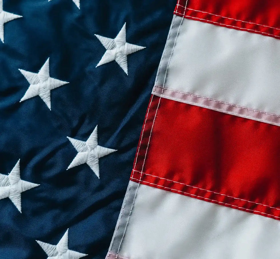 An American flag made by Allegiance Flag Supply. 
