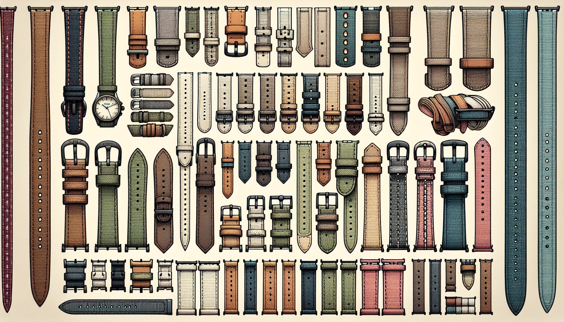 Selection of canvas watch straps in different sizes and colors