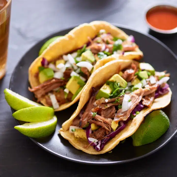 An image showing carnitas from Rooster's Rolling BBQ: Mexican tacos in Sacramento.