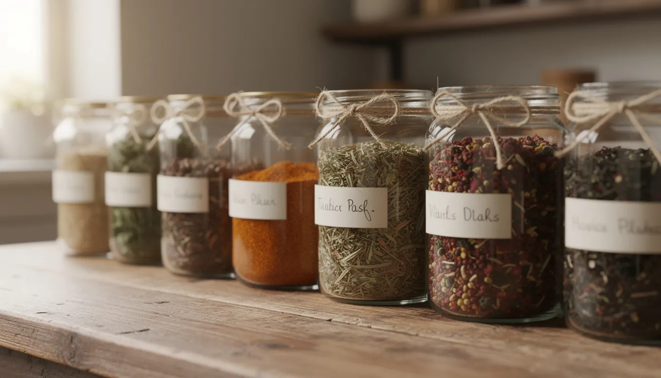 The image features an assortment of filled glass jars, each labeled simply and tied with natural twine, containing various homemade magnesium lotions and body butters. These jars may include recipes for magnesium oil, tallow magnesium lotion, and essential oils, showcasing a natural skincare approach.
