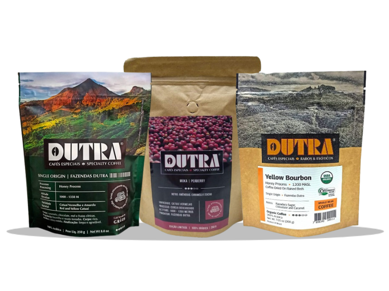 Embalagens de café Dutra Especial e orgânico. Imagens: www.amazon.com.br.