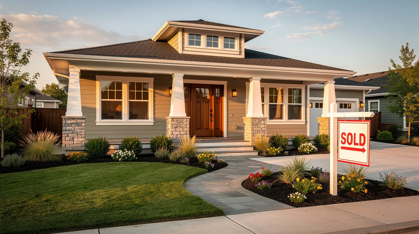 The image features a beautifully renovated craftsman-style house surrounded by fresh landscaping, with a prominent "sold" sign in the front yard, indicating a successful real estate transaction. This investment property showcases the potential for real estate investors to utilize hard money loans for quick financing opportunities.