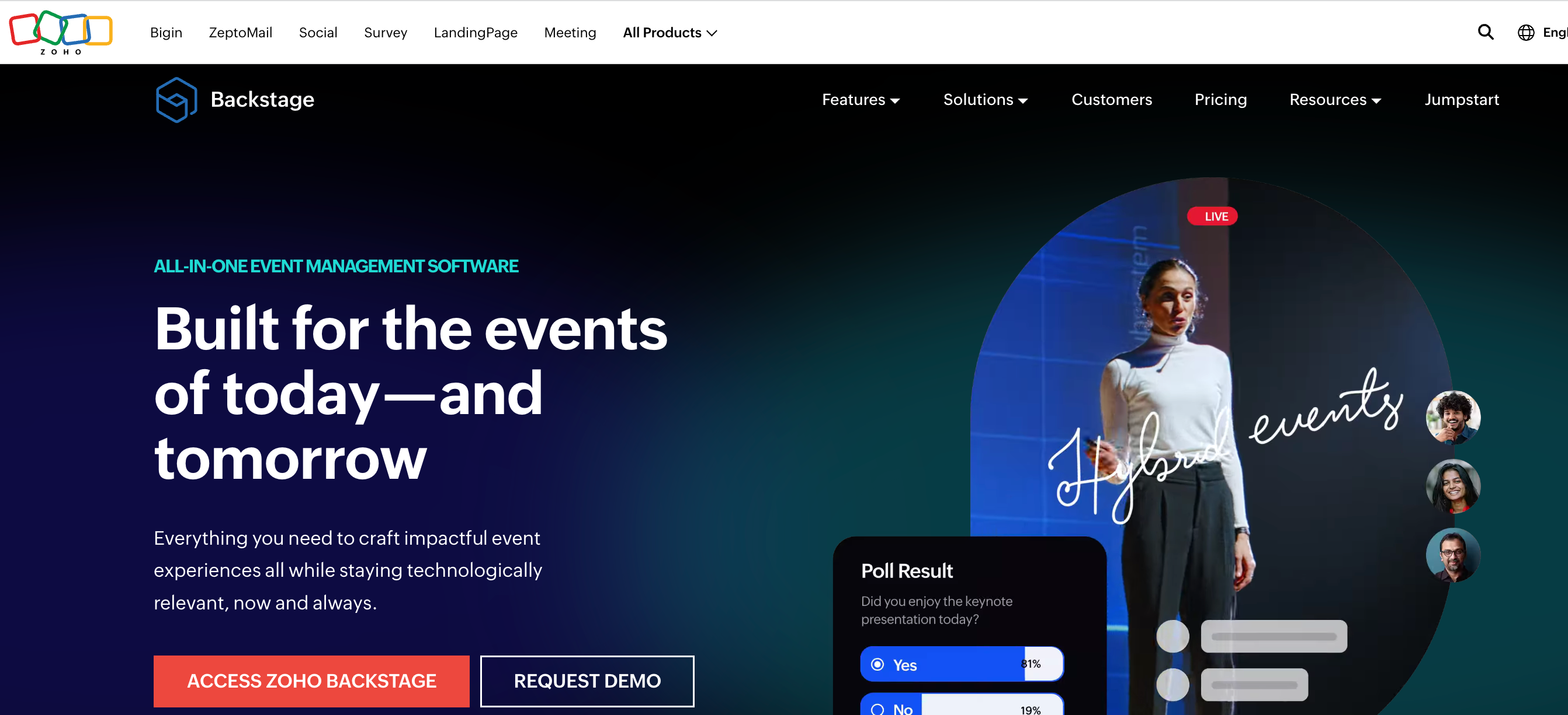 Zoho Backstage - low cost virtual event platform. 