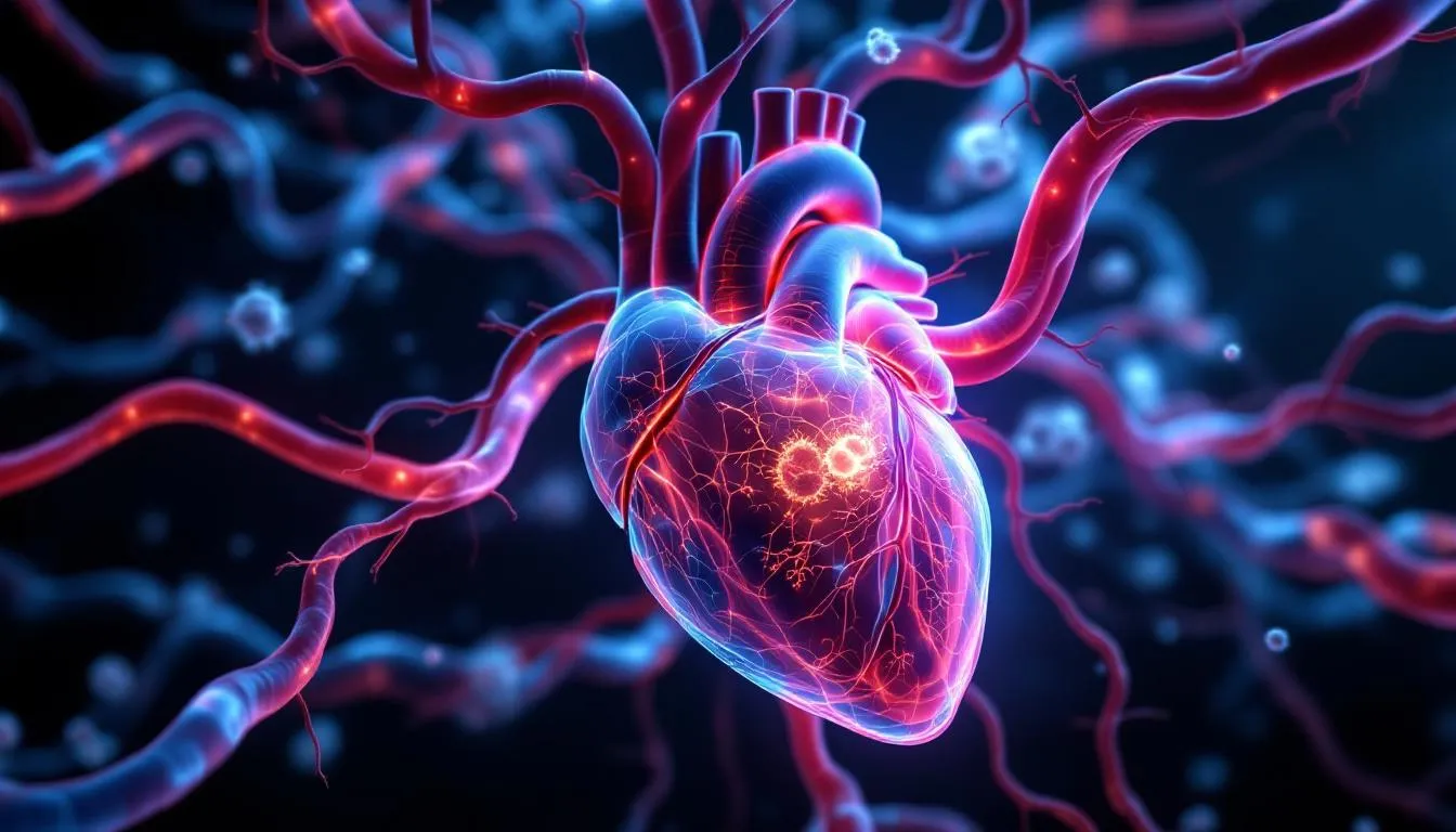 A heart and blood vessels illustration, symbolizing the relationship between cardiovascular health and the immune system.