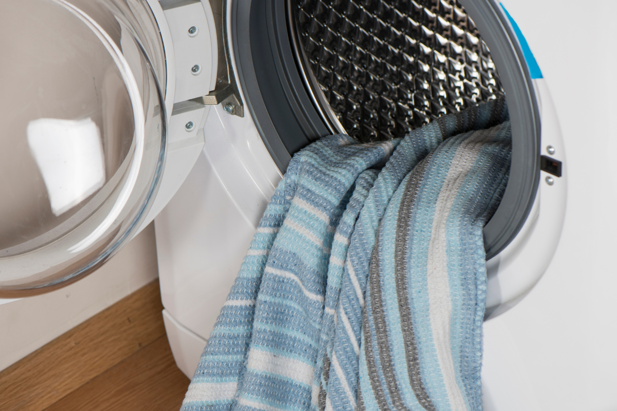 Weighted blanket being washed in a washing machine