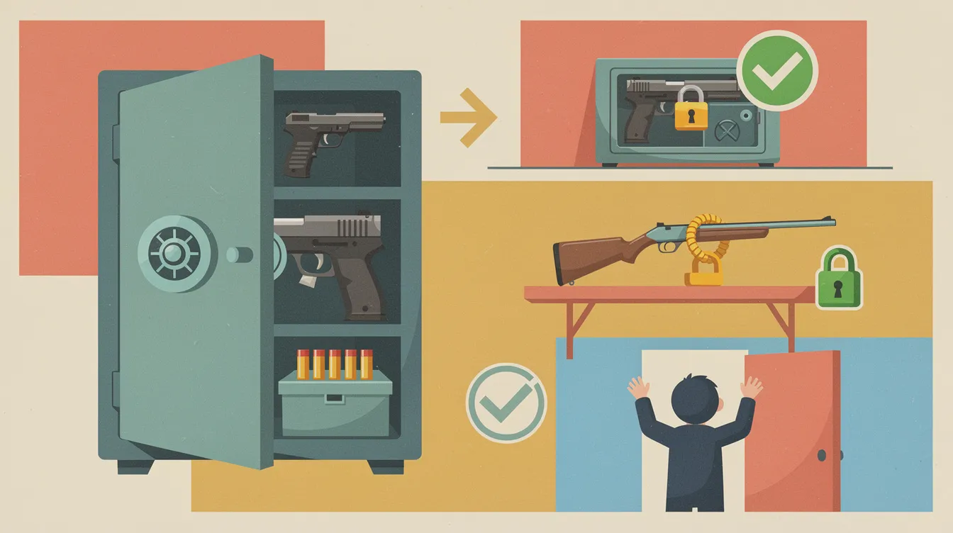 Best practices for safe gun storage, showcasing secure storage options.